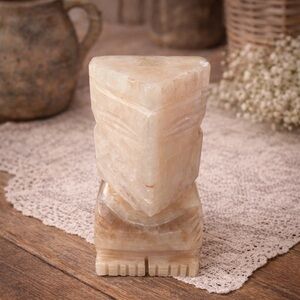 Carved Marble Onyx MCM Stone Sculpture Art Deco Mayan Aztec Tiki Figurine Decor